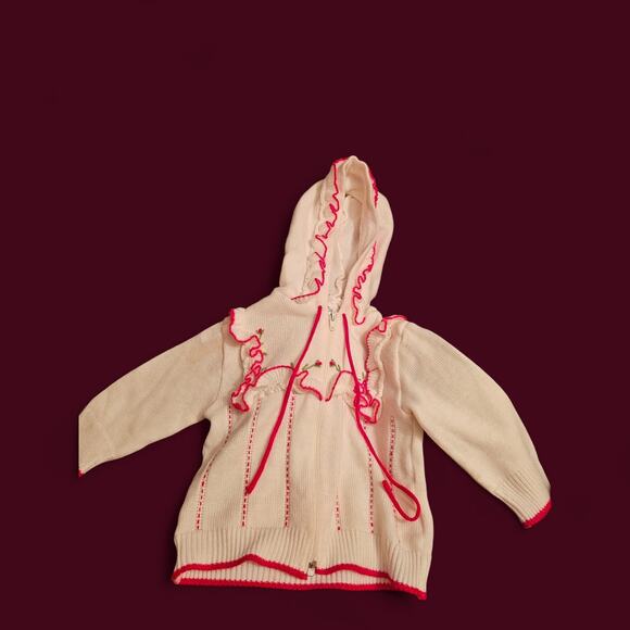 Toddler Girls Sweater Hoodie Zipper Front By Winnie The Pooh White Red Ruffles - Picture 2 of 8